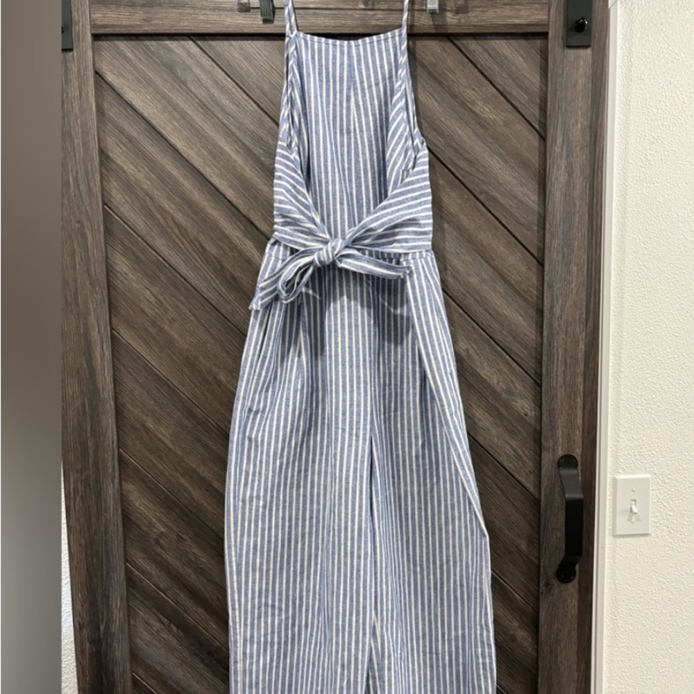 Anthropologie Blue and White Striped Jumpsuit, Size M - Picture 4 of 4